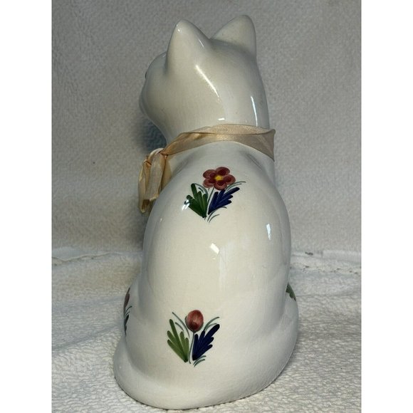 Vintage 1974 Elpa Al Cobaca Portugal Blue Eyed White Cat Figurine w/flowers VGUC - Picture 3 of 12